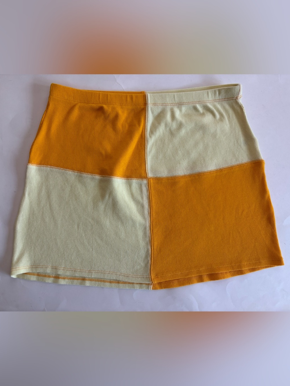 PacSun Mini Skirt - Women’s Yellow/Orange, Color Block, Rib Knit Skirt. Sz Med.